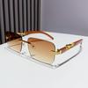 European Frameless Edge Cut Wood Grain Leopard Head Sunglasses: Unisex, Square Frame, Trendy for Driving