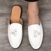 Britain Fashion New Men's White Black Half Slippers Shoes Male Tassels Casual Mules Moccasins Breathable Loafers Zapatos Hombre