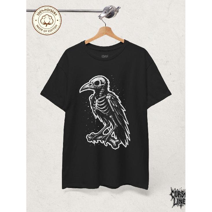 T Shirt Print Skeleton Raven Gothic Tee Witchcore Grunge Fashion Stretched Graphic Top for Casual Attire Soft Stylish Breathable Streetwear Versatile S чёрный