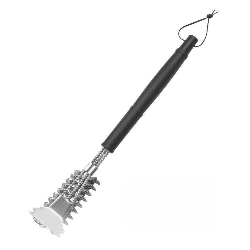 For Cast Iron Grates Outdoor Cooking Cleaning Tool With Grip Stainless Steel Spiral BBQ Grill Brush Rustproof Scrubber