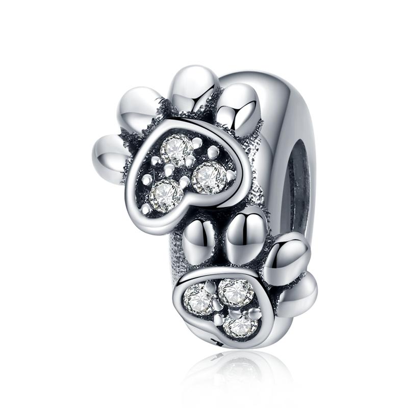 WOSTU 925 Silver Stopper Spacer Beads Cat Feather Round Charm Fit Bracelet Bangle DIY Jewelry Accessories