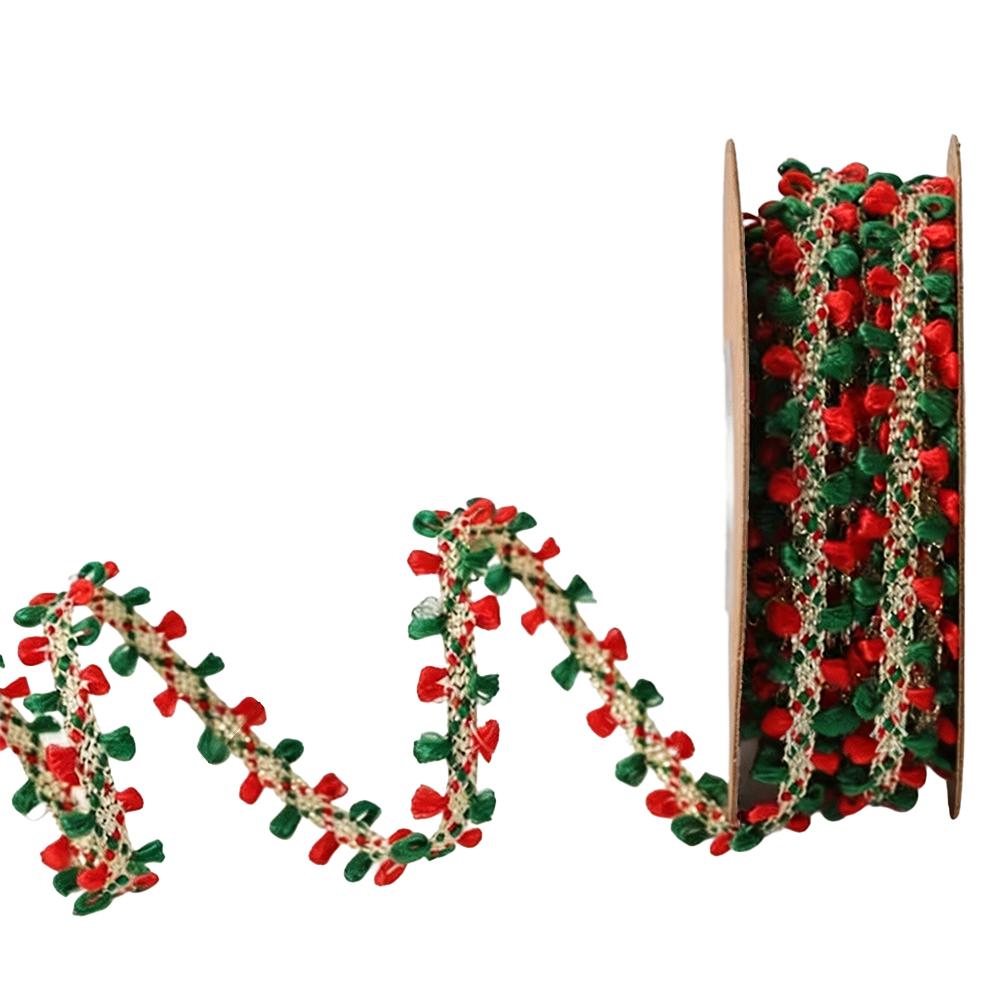 Christmas Ribbon 5Yards Red Green Gold Woven Trim For Gift Wrapping DIY Bow Craft Holiday Decor
