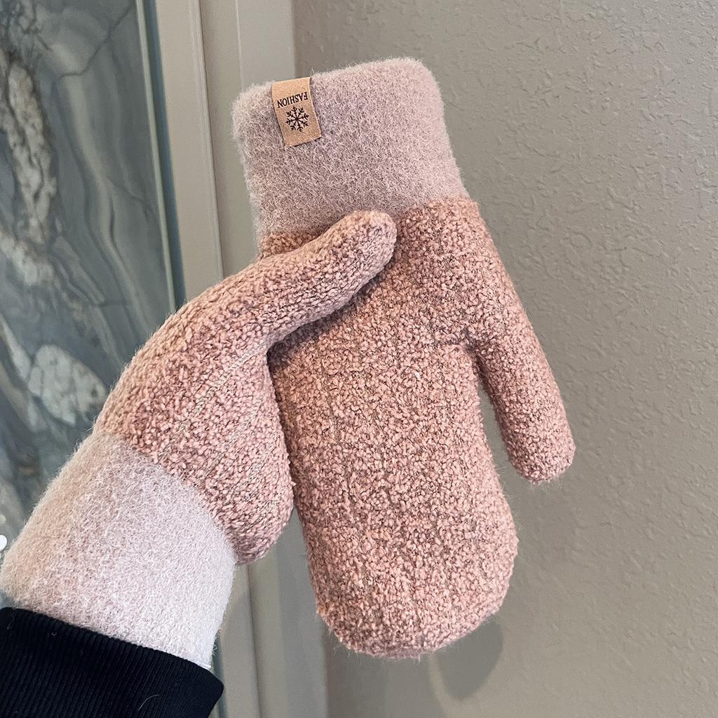 Velvet Thickened Warm Gloves Winter Men's Windproof and Cold-proof Woolen Knitted Double-layered Mittens for Students Outdoor Riding Trend