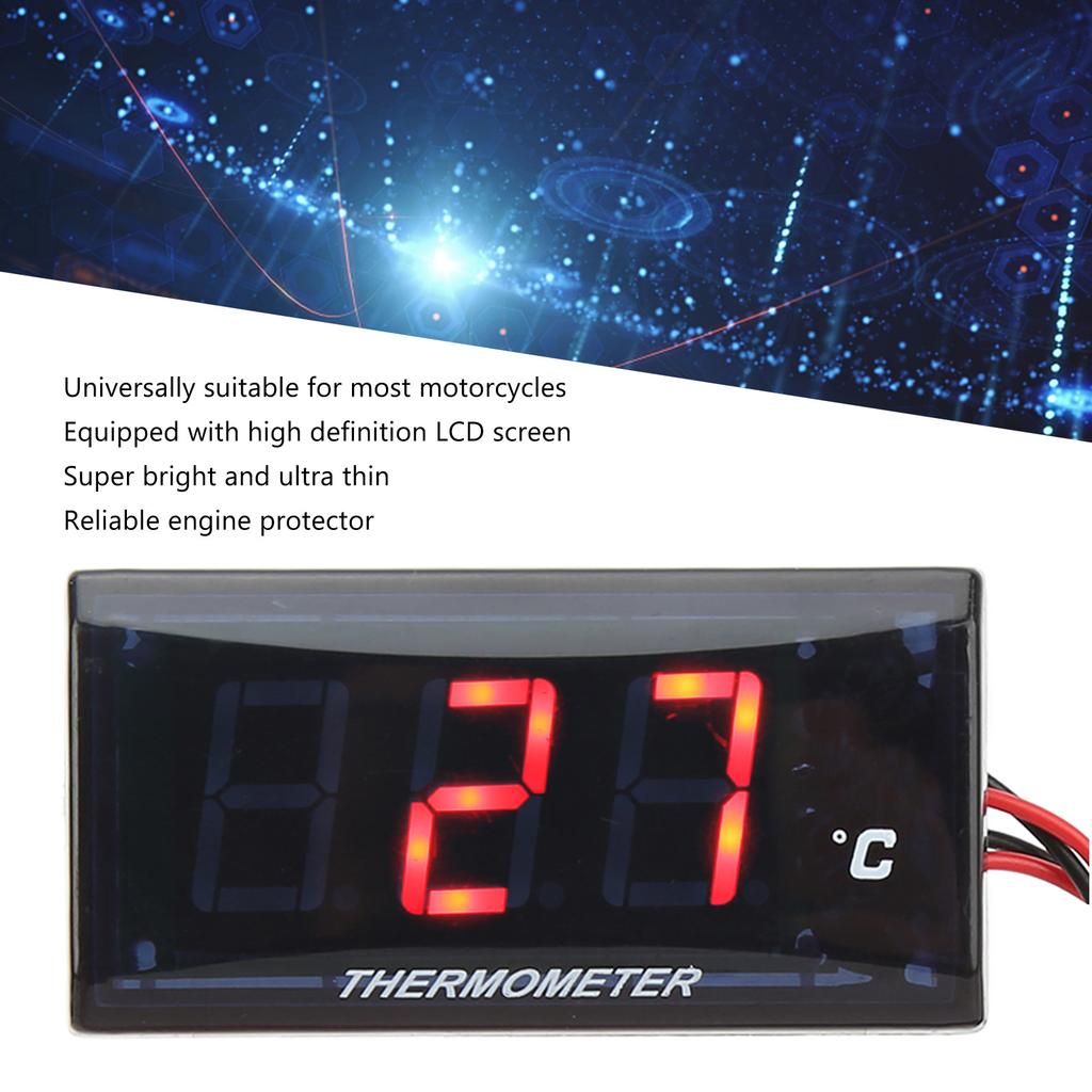 Motorcycle Digital Water Temperature Gauge Thin 12V LCD With 22mm Sensor Adapter for Most Motorbikes