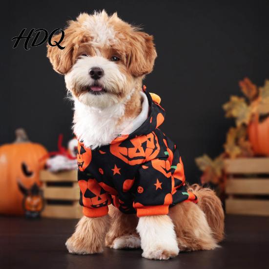 Non-restrictive Dog Wear Halloween Pumpkin Hoodie Pet Sweatshirt Autumn Pullover Cute Costume Hooded T-shirt for Small Medium Dogs Cats Festive