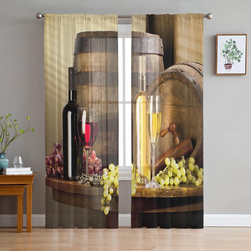 Vintage Style Cast Iron Advertisement Sheer Curtains for Living Room Tulle Window Curtain Bedroom Kitchen Veil Drapes