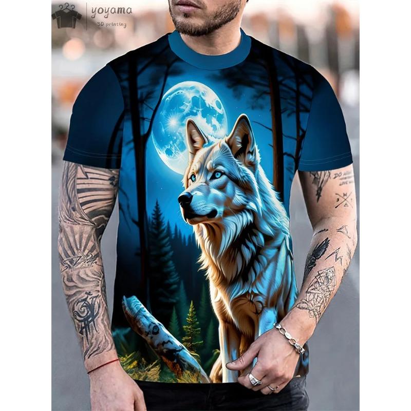 Men's T-Shirts Short Sleeve Beasts Graphic 3D Animal Printed Street Style Man Tops T-Shirt
