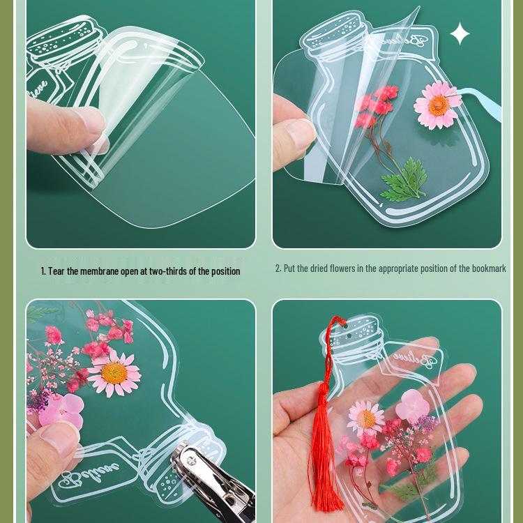 Autumn Dried Flower Bookmark Kit: Transparent Leaf Specimen with Lamination Film Stickers