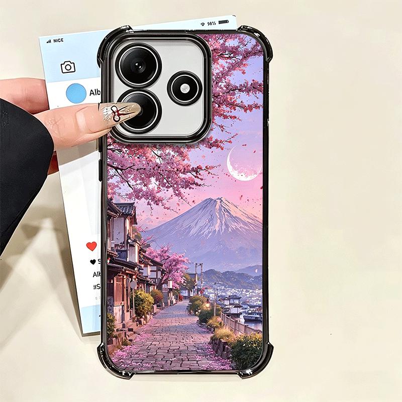 Japanese Pink Cherry Mount Fuji Soft Phone Case For Xiaomi Poco X7 X8 Pro Max X6 X5 X3 F8 Ultra F7 M8 M7 M5S Redmi 15C 15A 15 14
