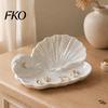 Decorative Key Holder Tray 3D Printed Shell Wave Jewelry Tray, Pearlized White Organizer Dish, Elegant Ring Luxury Resin Catchall Dish
