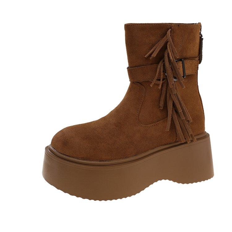 

Fashion Fall Fashion Platform Single Boots Women s Round Toe Suede Tassel Rear Zipper Anti-Slip Wear-Resistant Shorthole Boots 35