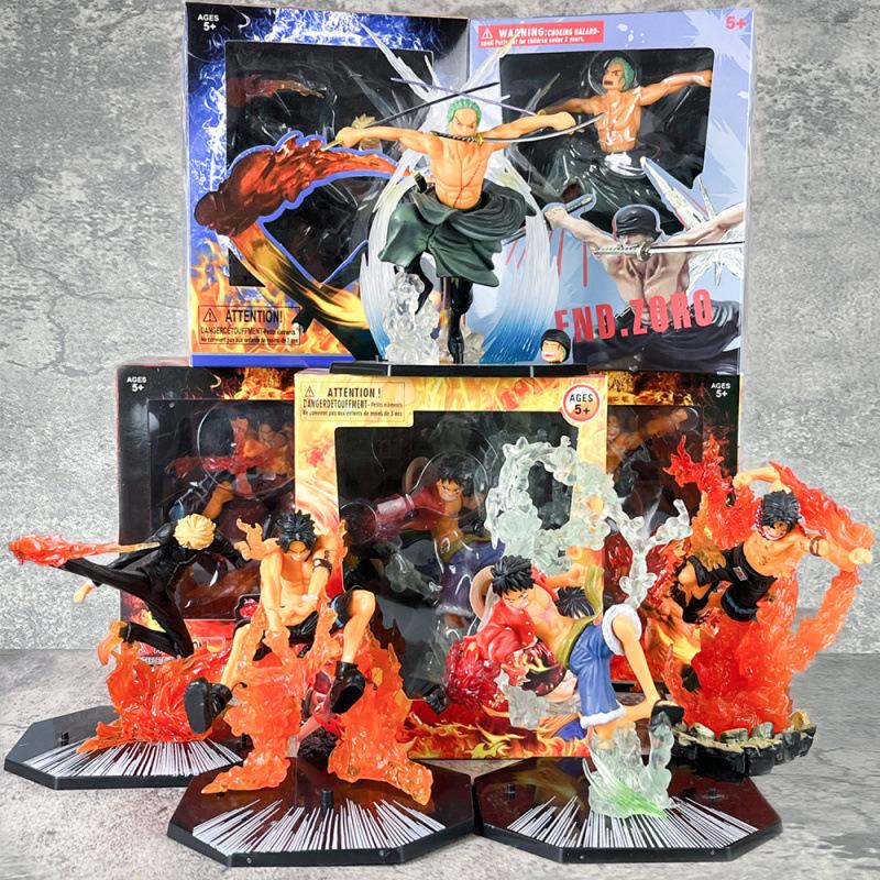 One Piece Action Figures Set Fire Fist Luffy Ace Sanji Battle Model Dolls PVC Zoro Sabo Ghost Three-Knife Collectible Toys