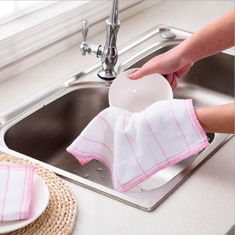 5-layer Thickened Dishcloths Kitchen and Household Cotton Yarn Wood Fiber Absorbent Cleaning Cloths Scouring Pads Dishcloths