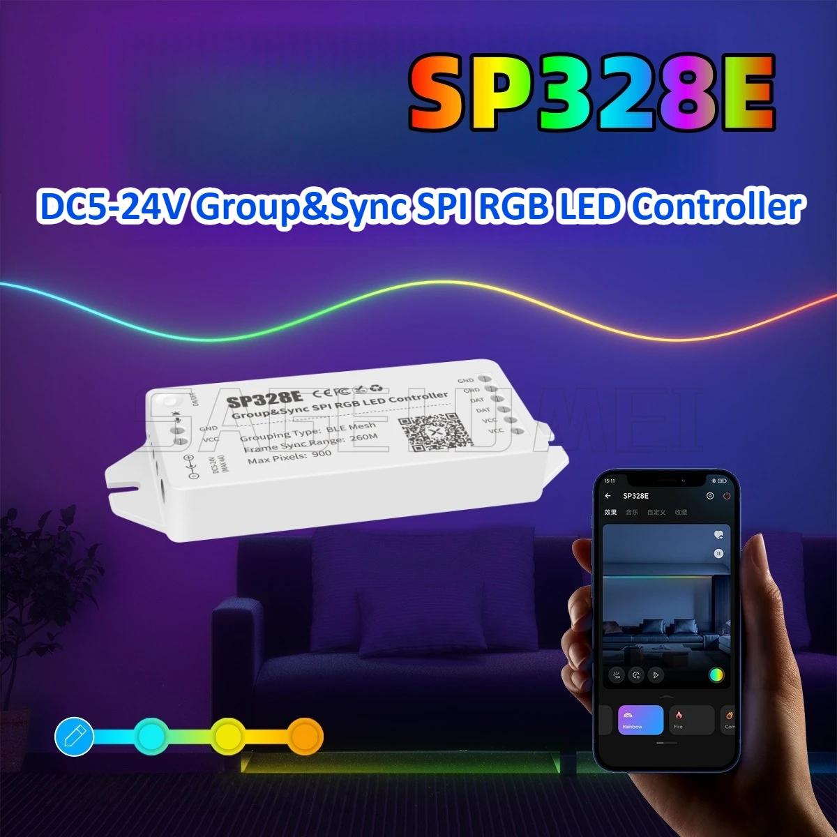 

Group&Sync SPI RGB LED Controller SP328E Long Distance 260M Frame Sync Range App Music DIY Mode LED Light Strip 5-24V 4A/Channel