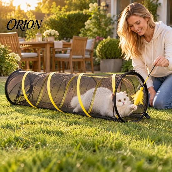 Cat Interactive Hideaway Foldable Pet Mesh Tunnel, Breathable Tube Toy for Cats & Dogs, Small Animal Activity Tunnel Collapsible Play Indoor