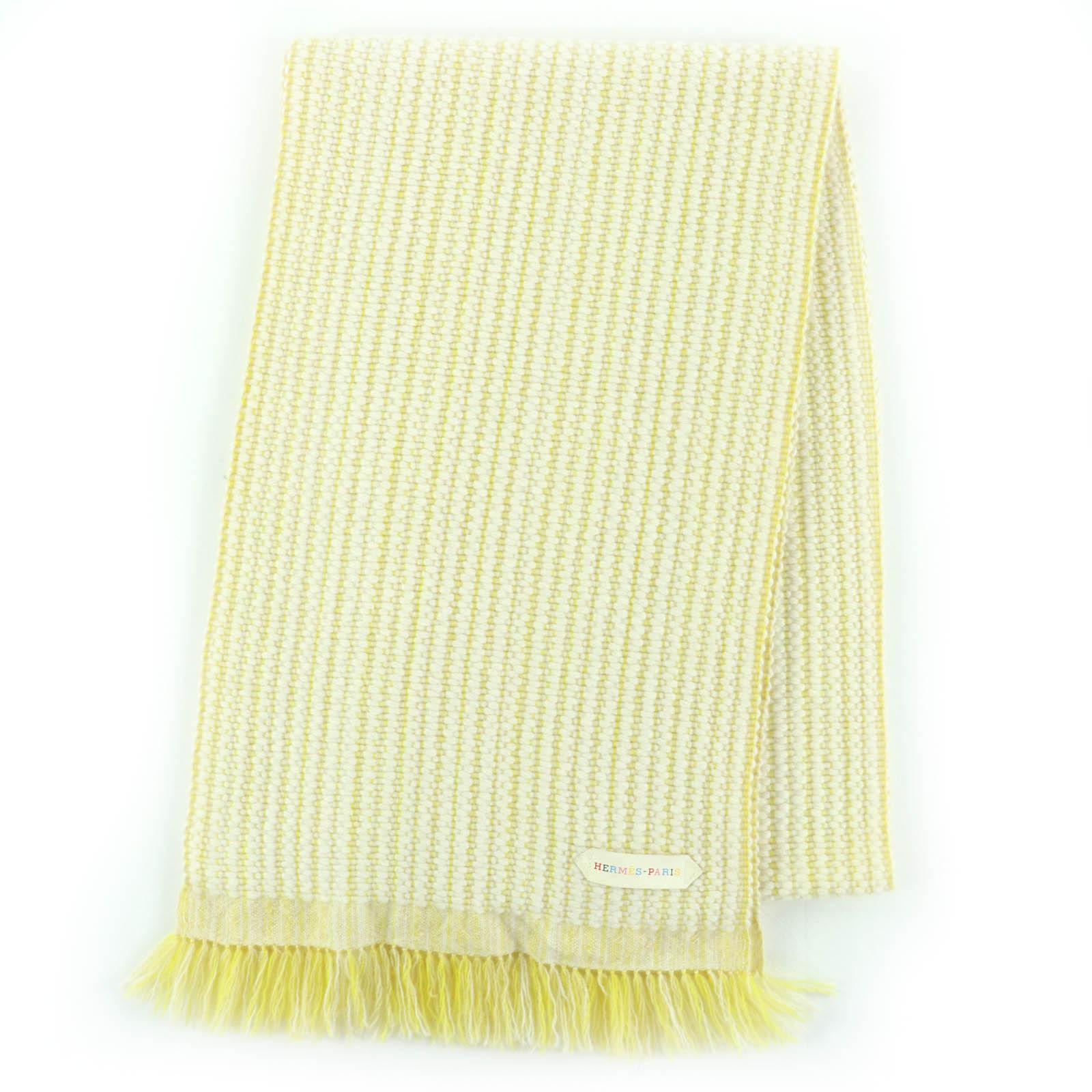

Great HERMES Scarf Wavy double-face knit with fringe, large size yellow cashmere Used