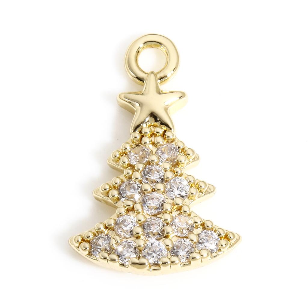 1 Piece Copper Christmas Charms Gold Color Metal Pendants Rhinestone Snowflake Sock Deer Christmas Tree For DIY Jewelry Making