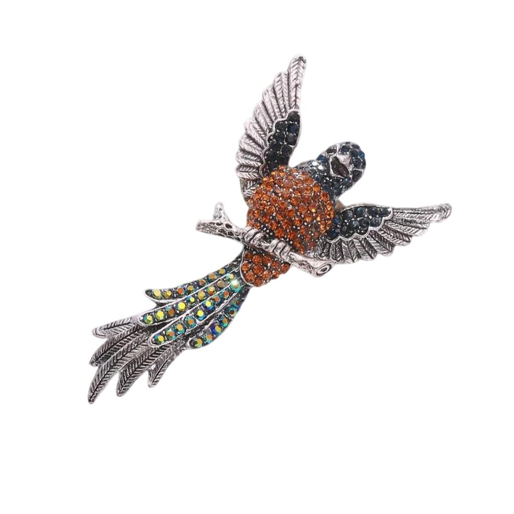 Vintage Eagle Brooch With Sparkling Multicolor Crystals Retro Cartoon Design Durable Alloy Material For Coat Jacket Fashion Accessory Gift