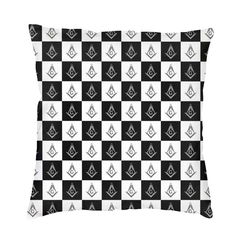 Square Compass And Checkers Pillow Covers Decoration Modern Masonic Freemason Cushion Decoration Salon Square Pillowcase