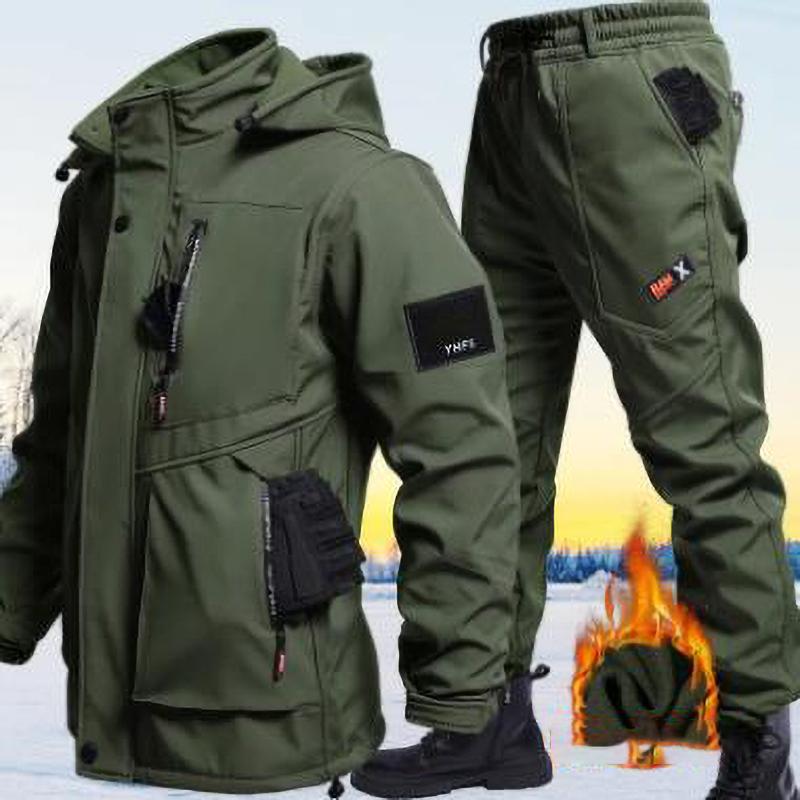 Conjunto de Veludo com Capuz Cor Sólida Outono Inverno Fato de Proteção para Trabalho ao Ar Livre Casual Montanhismo Fato de Trabalho