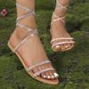 Fashion Women Sandals Summer New Fashion Cross Tied Casual Shoes Crystal Beach Sandals for Women Plus Size Simple Flat Sandals Ladies