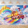 Cartoon Train Happy Birthday Party Decoration Background Cute Railway Party Photography Backdrop Train Photo Booth Banner Props