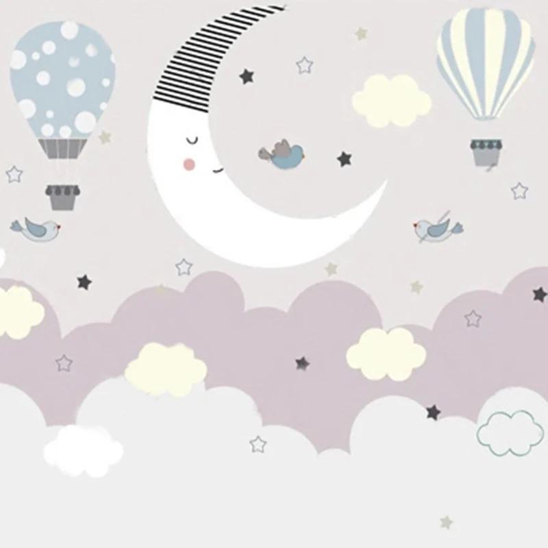 Photo Wallpaper Modern Hand Painted 3D Cartoon Starry Sky Stars Moon Landscape Wall Painting Children's Room Mural