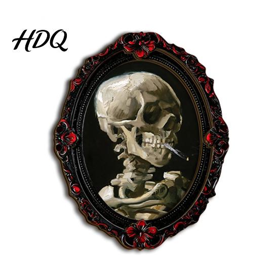 Crow And Ghost Wall Decor Halloween Wooden Refrigerator Magnet Vintage Gothic Fridge Magnets Oval Frame Decorative Soft Magnetic Stickers