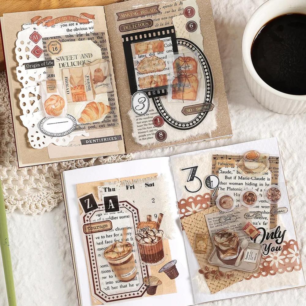 3 Sheets/pack Bread Ice Cream And Coffee Stickers Yummy Food Transparent PET Stickers for Scrapbooking Embellishments