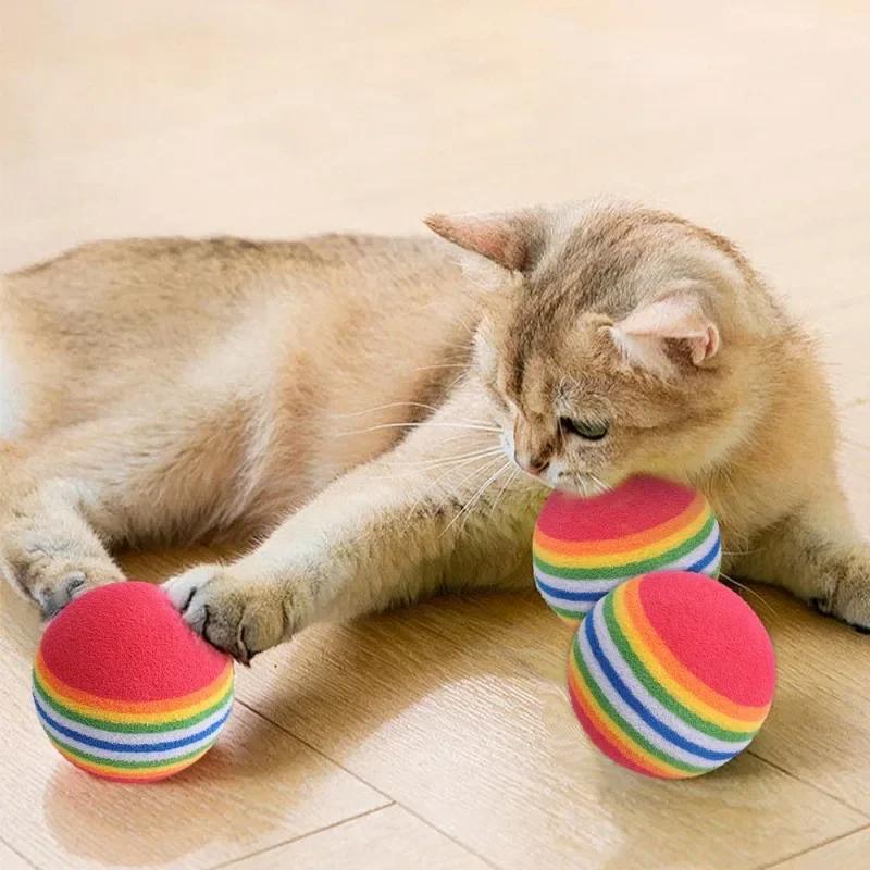 100/10 PIEZAS Pelotas de Juguete para Mascotas Interactivas Arcoíris Bolas de EVA Juguetes de Entrenamiento para Gatos Perros Bolas Suaves de Salto Automático Suministros para Jugar Mascotas
