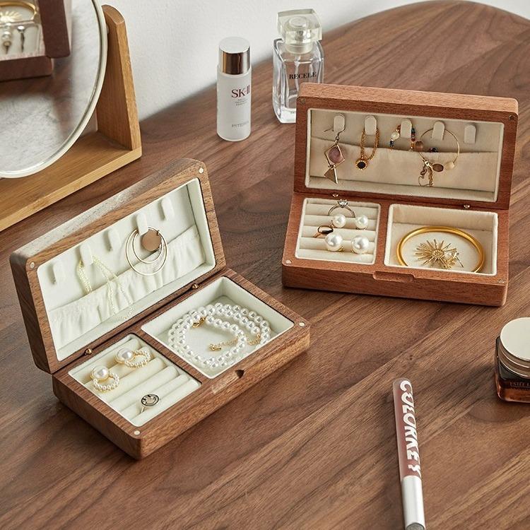HeMu Solid Wood Jewelry Box Black Walnut Jewelry Box Jewelry Box Solid Wood Retro Storage Box Jewelry Box Wood Black Walnut Box