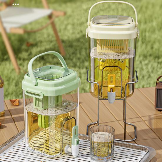 2L Drink Dispenser Large Capacity Cold Water Pitcher with Built-in Filter Tea Juice Leak-Proof Faucet Beverage Container
