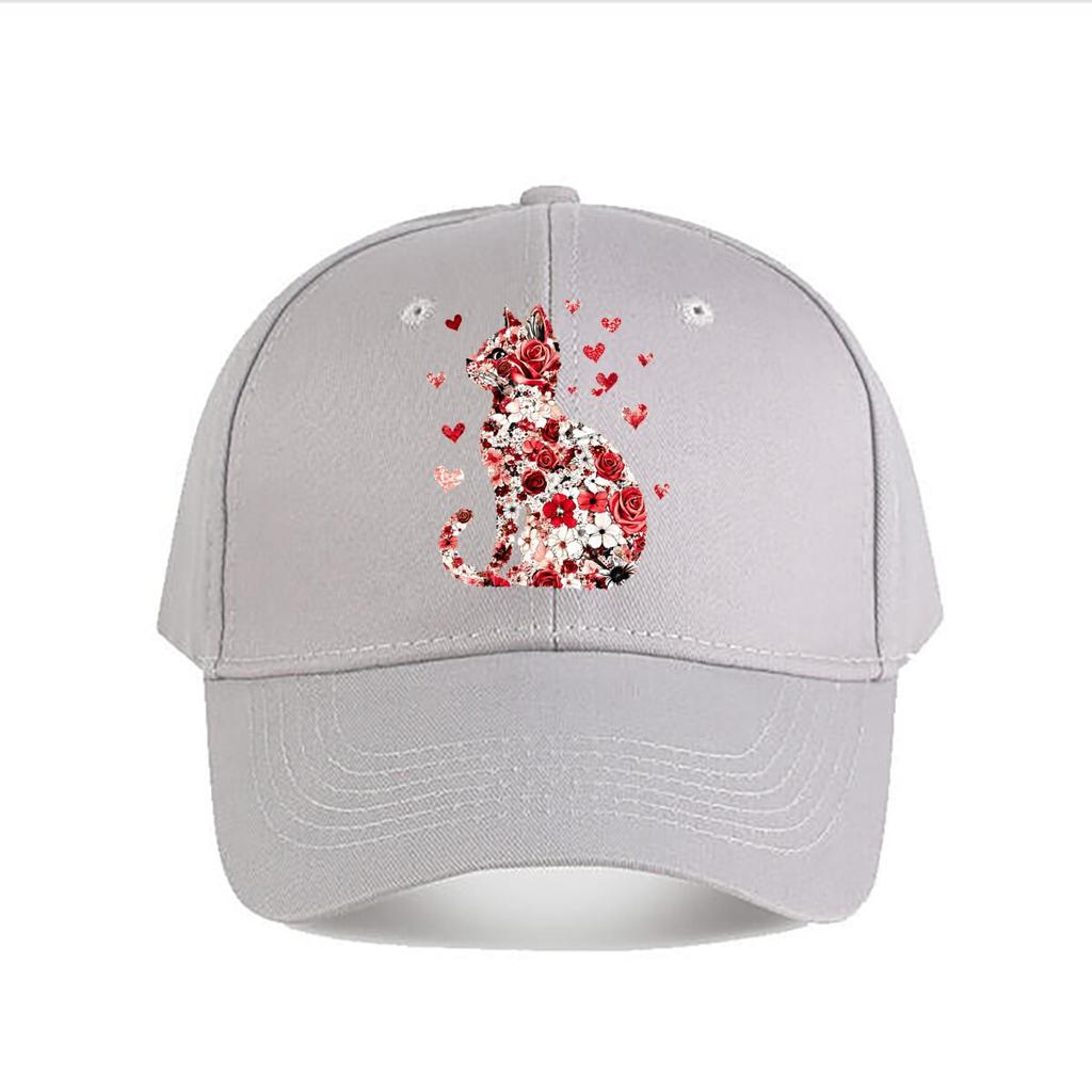 Floral Rose Cat With Hearts Wall Decor Baseball Cap Fashion Unisex Sunhat Womens Outdoor Sports
