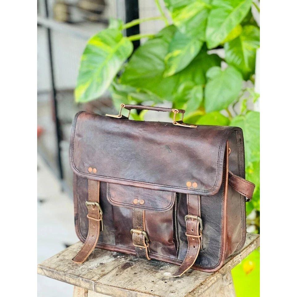 Genius Leather Messenger Bag Men's Satchel Briefcase Genuine Vintage