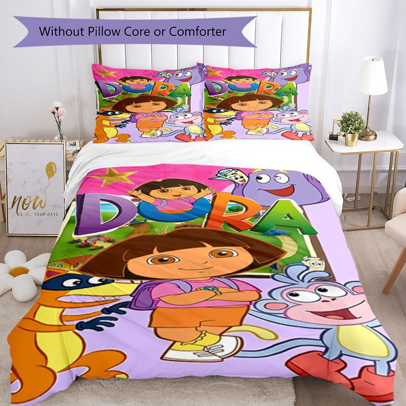 Dora Explorer Bedding Set Breathable Duvet Cover with Pillowcases Decorative Bed Linen for Bedroom Home Decoration Birthday Gift