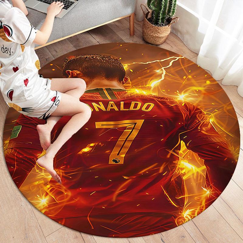 CR7 Cristiano Ronaldo Round Area Rug,Carpet Rug for Living Room Bedroom Sofa Playroom Decor,Non-slip Floor Mat