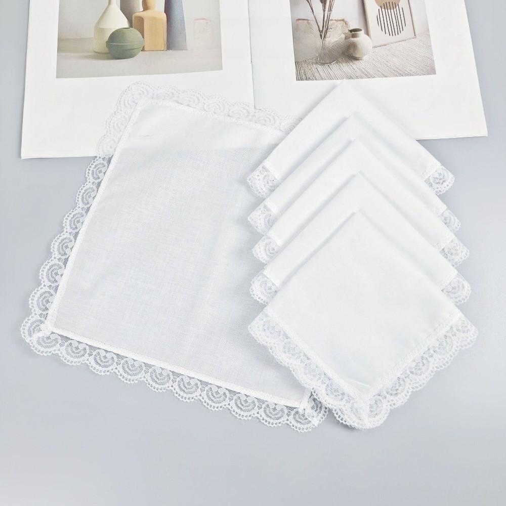 6Pcs Pure White Lace Handkerchief Thin Small Square Towel New Wedding Handkerchief 03