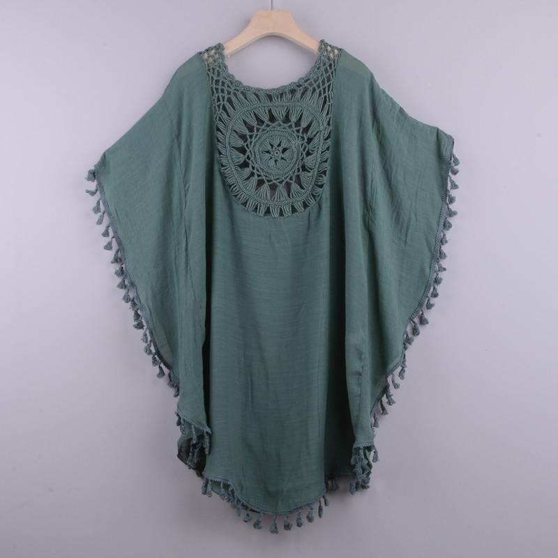 New Fashion Lace Beach Dress Sexy Women Irregular Cover Up Hollow Loose Seaside Dress Large Size Tassel Bikini Style Casual Summer Solid Clothing