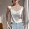 2025 Women's White Satin Camisole Tank Top: Elegant Back Design, Imitation Silk Summer Innerwear