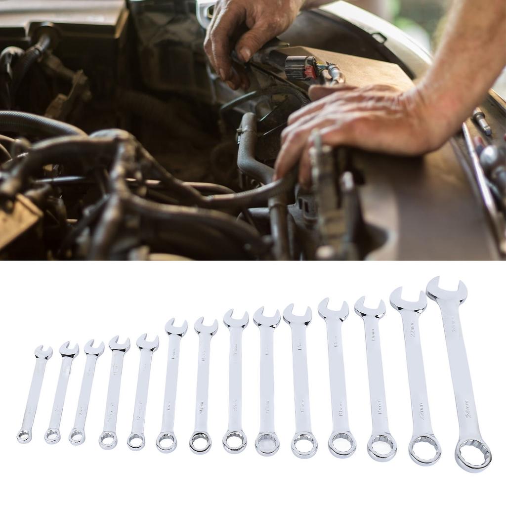 14-teiliges Legierungs-Schraubenschlüsselset Kombinationsschlüsselset Stahllegierung Spiegelpolitur Hohe Festigkeit Schraubenschlüssel-Set für Reparatur Wartung Schraubenschlüssel