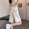 Embroidered Five-point Denim Shorts Women's Summer Thin Pear-shaped Loose Trousers High Waist  Butterfly Embroidery Straight White Denim Shorts