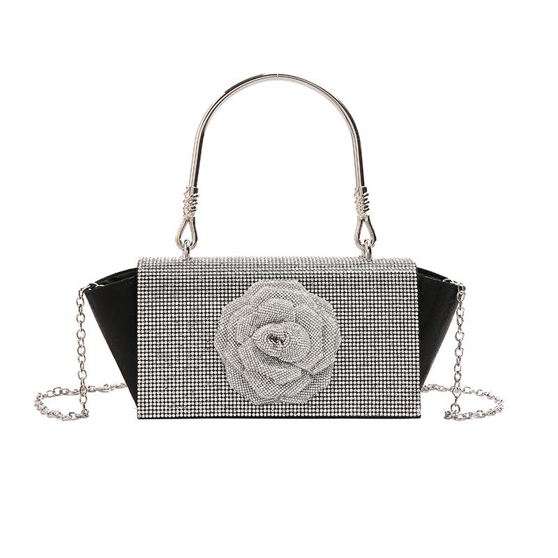 Popular full diamond bag summer new temperament hard handle portable dinner bag wind flower chain messenger bag