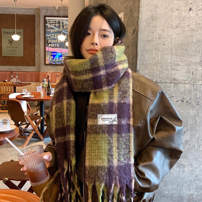Женский шарф высокого класса в синюю клетку: Толстый, теплый шарф-манишка в корейском стиле для осени и зимы 225