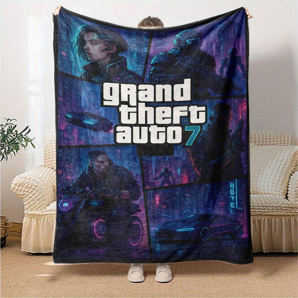 1ks Měkká flanelová deka Grand Theft Auto s designovým potiskem Útulná deka pro všechna roční období, ideální na pohovku, postel, do kanceláře