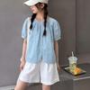 Girls' Korean Style Short-Sleeve Doll Shirt & Casual Shorts Two-Piece Summer Set