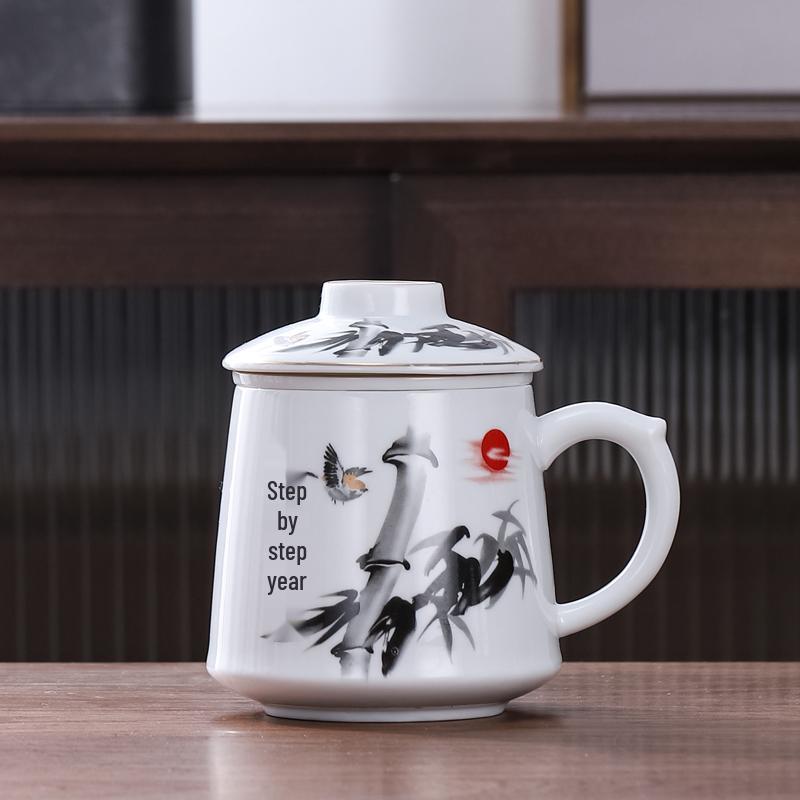 Ceramic Tea Infuser Mug with Lid and Custom Logo - Large Capacity