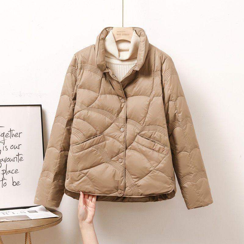 Korean Split Diamond Pattern Short Down Jacket with Stand-Up Collar