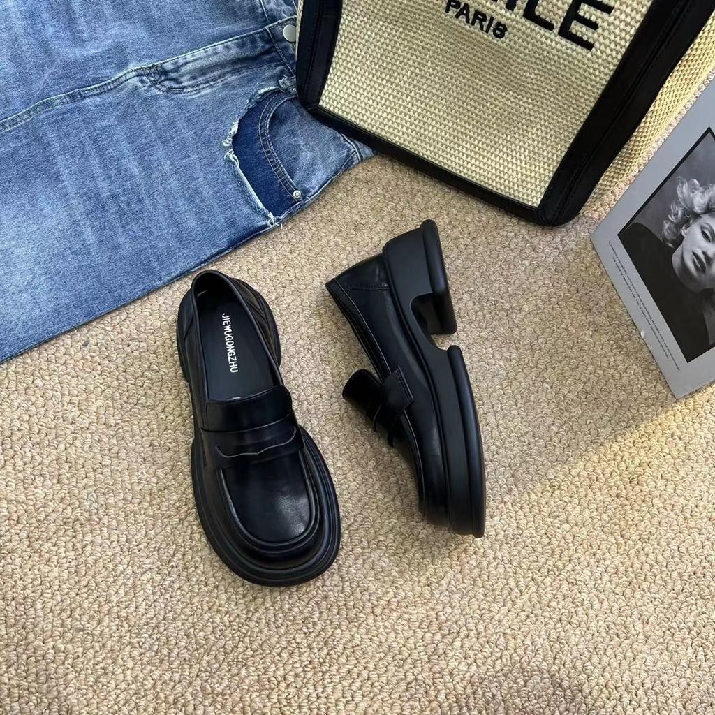 French Mary Jane Small Leather Shoes Women's Summer 2025 New Women's Shoes Muffin Platform Loafer Black Shoes