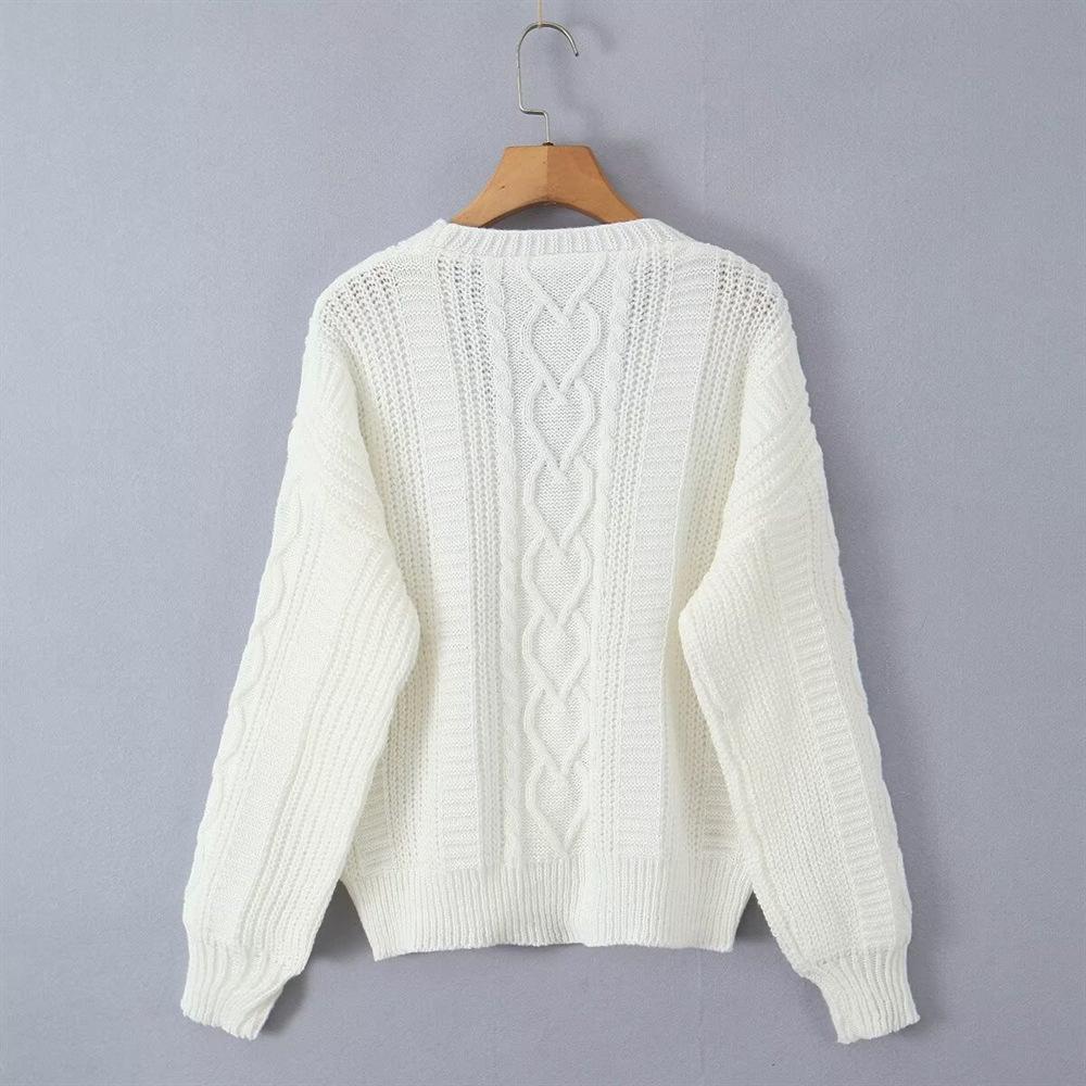 2024 Autumn/Winter Women's Loose Cable Knit Cardigan Sweater
