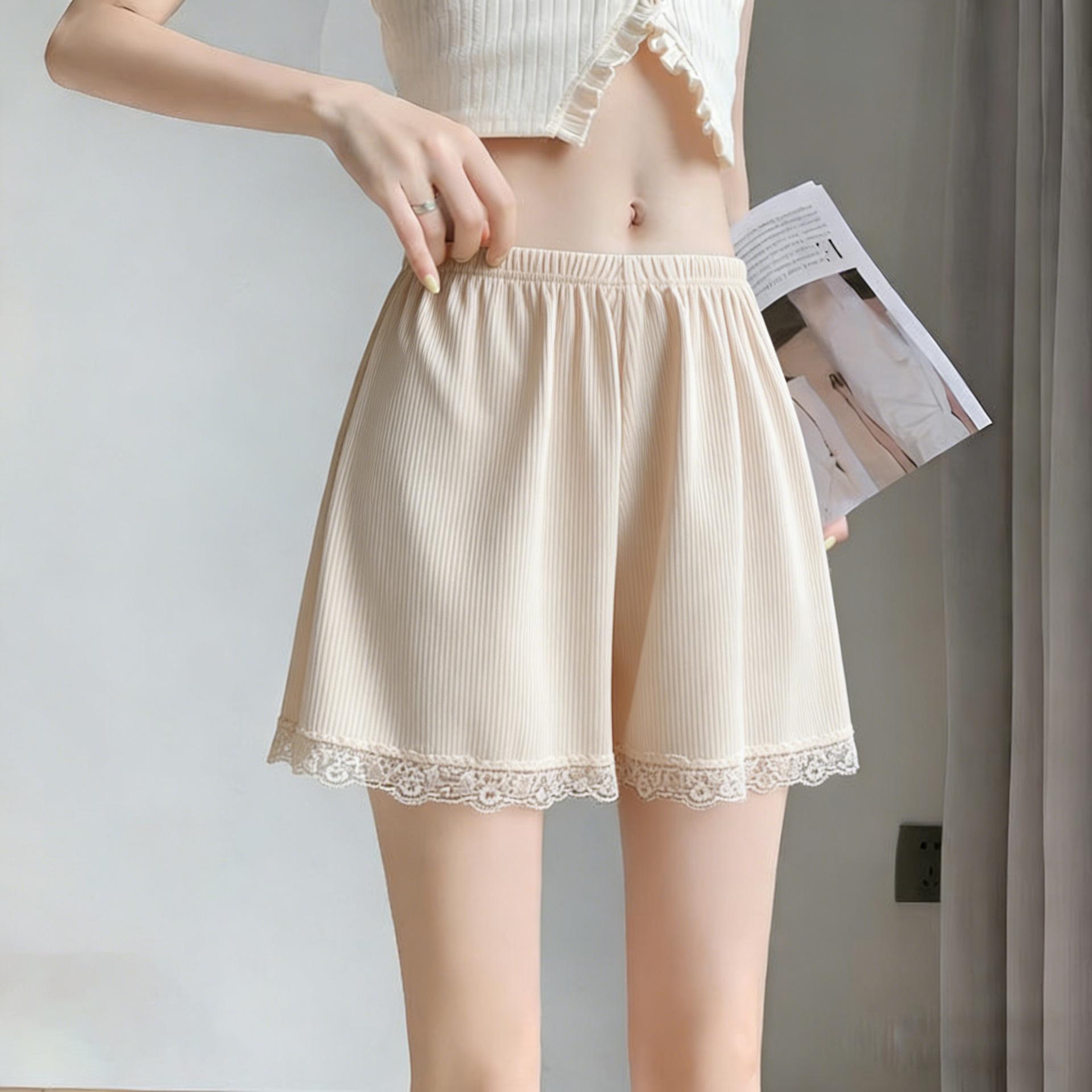 Women s Ice Silk Lace Trim Safety Shorts - Breathable, Anti-Exposure, Summer Style One Size [Recommended for 80-130 Jin]